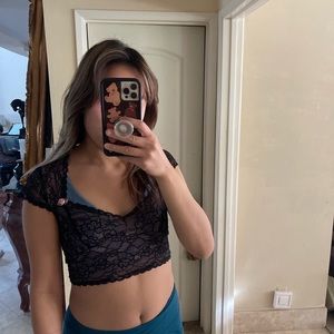 Black lace crop top with rose detail size small